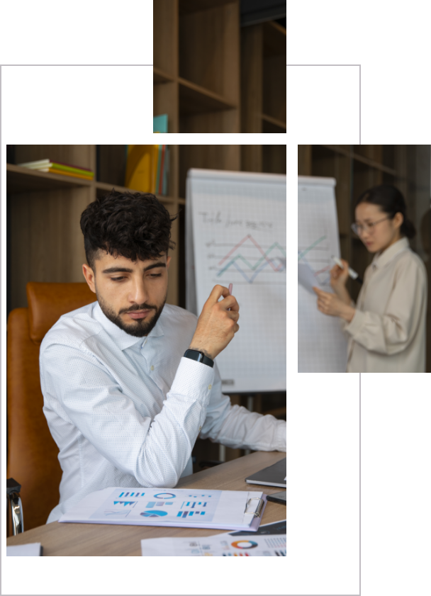 A man and woman engaged in a business meeting, discussing strategies to drive business success.

